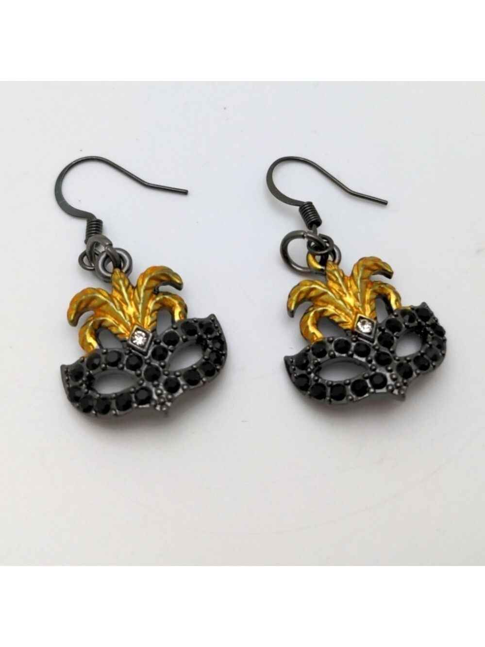 Gold Black Masquerade Mask Charm Earrings